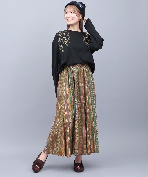 チチカカ（チチカカ）の「チマヨステッチロングTシャツ（Tシャツ/カットソー・レディース・ブラック/オフホワイト/レッド・FREE）」の5枚目の写真