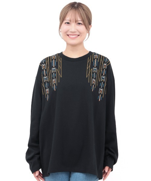 チチカカ（チチカカ）の「チマヨステッチロングTシャツ（Tシャツ/カットソー・レディース・ブラック/オフホワイト/レッド・FREE）」の8枚目の写真