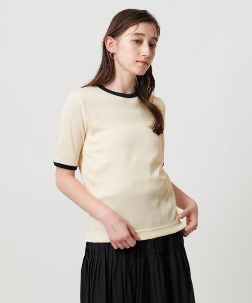 【美品】UNITEDARROWS リブバイカラーパイピング Tシャツ ホワイト リブバイカラーパイピング ショートスリーブカットソー(Tシャツ