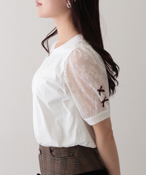 Lace Ladies（レースレディース）の「パフ袖 リボン フラワーレース デザイン カットソー（Tシャツ/カットソー・レディース・ホワイト・XL/M/S）」の7枚目の写真