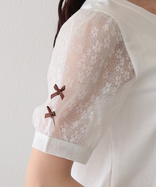 Lace Ladies（レースレディース）の「パフ袖 リボン フラワーレース デザイン カットソー（Tシャツ/カットソー・レディース・ホワイト・XL/M/S）」の10枚目の写真