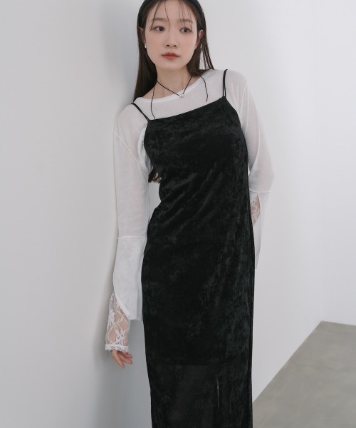 S・Mサイズ展開】シアーベロアカップ付きキャミワンピース