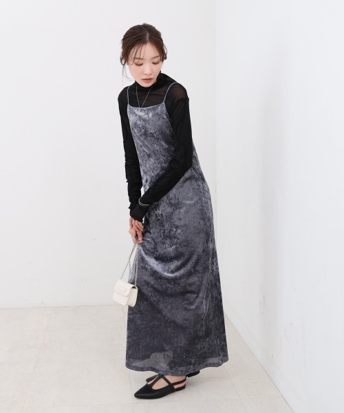 Bab（バブ）の「【S・Mサイズ展開】シアーベロアカップ付きキャミワンピース/ダブルストラップ（ワンピース・レディース・アイボリー/ブラック/チャコールグレー/ブラウン/ベージュ・S/M）」の18枚目の写真