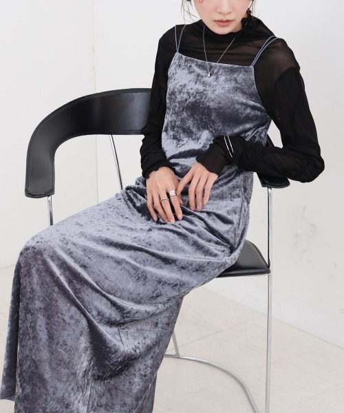 Bab（バブ）の「【S・Mサイズ展開】シアーベロアカップ付きキャミワンピース/ダブルストラップ（ワンピース・レディース・アイボリー/ブラック/チャコールグレー/ブラウン/ベージュ・S/M）」の19枚目の写真