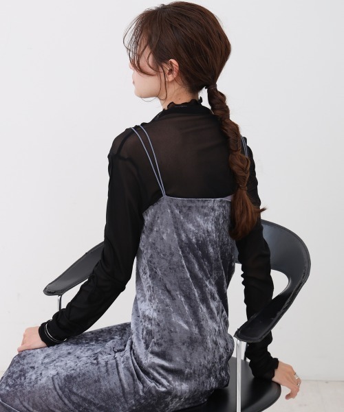 Bab（バブ）の「【S・Mサイズ展開】シアーベロアカップ付きキャミワンピース/ダブルストラップ（ワンピース・レディース・アイボリー/ブラック/チャコールグレー/ブラウン/ベージュ・S/M）」の21枚目の写真