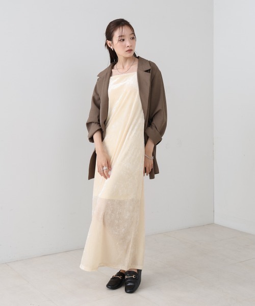 Bab（バブ）の「【S・Mサイズ展開】シアーベロアカップ付きキャミワンピース/ダブルストラップ（ワンピース・レディース・アイボリー/ブラック/チャコールグレー/ブラウン/ベージュ・S/M）」の12枚目の写真