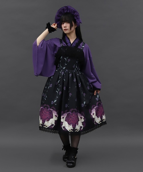 Chalmiere シキトリコラボ 菊と狐 ジャンパースカート パープル 菊と狐柄ジャンパースカート | 衣料 | axes femme online shop