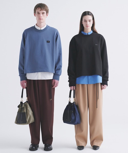 CULLNI（クルニ）の「Leather Pocket High Count Taffeta Drawstring Bag（ショルダーバッグ・メンズ・ブラック/グリーン/ネイビー/アッシュブラウン・ONESIZE）」の5枚目の写真