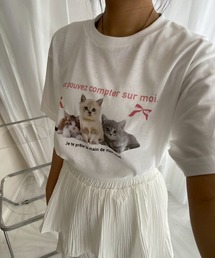 ねこピンクリボン半袖Tシャツ