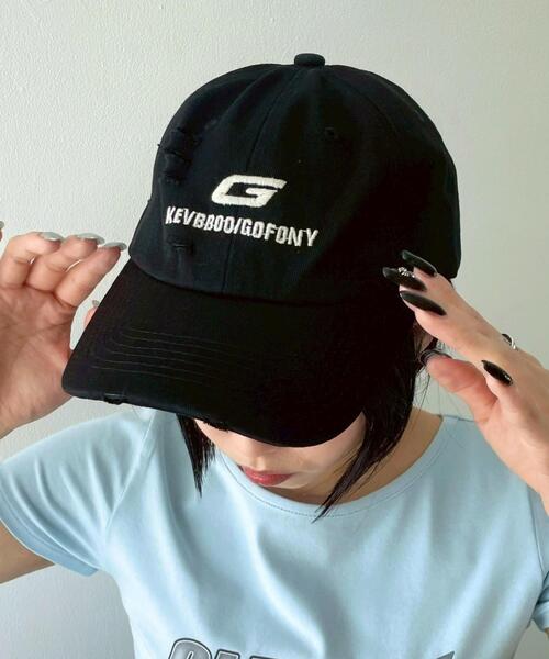 WEGO（ウィゴー）の「WEGO/ロゴ刺繍ダメージキャップ（キャップ・レディース・ブラック/レッド・FREE）」の2枚目の写真