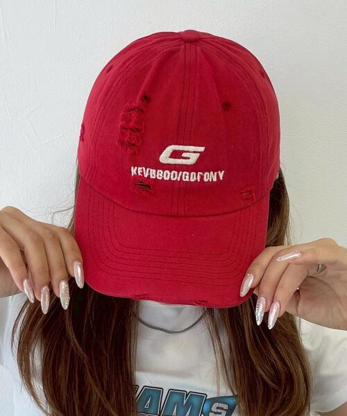 WEGO（ウィゴー）の「WEGO/ロゴ刺繍ダメージキャップ（キャップ・レディース・ブラック/レッド・FREE）」の5枚目の写真