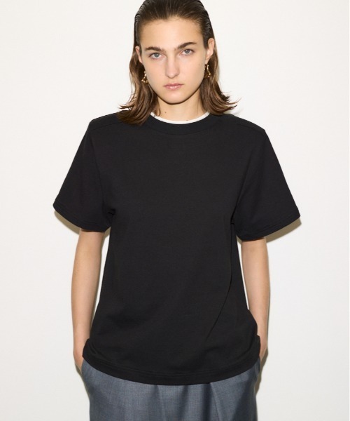THROW by SLY(スローバイスライ)の「THROW PADDED T/SH パッド ティーシャツ Tシャツ 半袖 夏服 秋服(Tシャツ/カットソー・レディース・ブラウン/ブラック・FREE)」の1枚目の写真