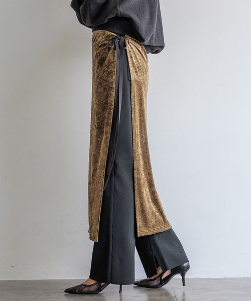 HEREIAM（ヘレイアム）の「【HEREIAM】巻くだけ簡単！メッシュベロアラップスカート（スカート・レディース・カーキ/ブラック・FREE）」の14枚目の写真