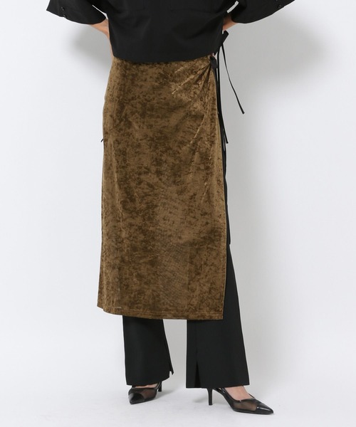 HEREIAM（ヘレイアム）の「【HEREIAM】巻くだけ簡単！メッシュベロアラップスカート（スカート・レディース・カーキ/ブラック・FREE）」の17枚目の写真
