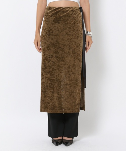 HEREIAM（ヘレイアム）の「【HEREIAM】巻くだけ簡単！メッシュベロアラップスカート（スカート・レディース・カーキ/ブラック・FREE）」の21枚目の写真