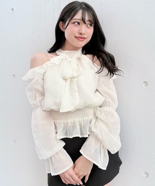 Nomae/アメスリリボンフリルブラウス（アイボリー系、フリーサイズ） NOMAE（ノーマエ）の「アメスリリボンフリルブラウス（シャツ/ブラウス