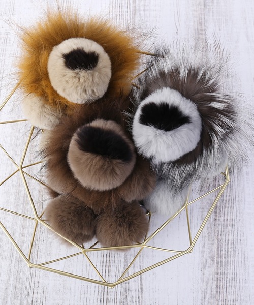 ブラウン＆くすみカラーෆ‪bagチャーム☺︎✨ バッグファーチャーム ライオン キーホルダー（チャーム）｜sankyo