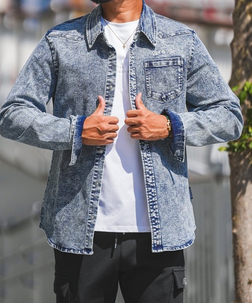 adamsJUGGLER（アダムスジャグラー）の「RTEG OP/EMデニムロングシャツ（シャツ/ブラウス・メンズ・ブラック/インディゴブルー・S/M/L/XL）」の14枚目の写真