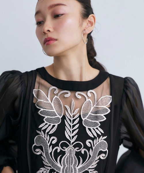RUIRUE BOUTIQUE（ルイルエブティック）の「オケージョンドレス 結婚式 ストレッチ ｜ 刺繍 レース 切り替え フレアワンピース ドレス ｜ 二次会 披露宴 美脚 ワンピース オケージョン お呼ばれ パーティードレス（ドレス・レディース・チャコール/ネイビー/ブラック・S/M/L/LL）」の14枚目の写真