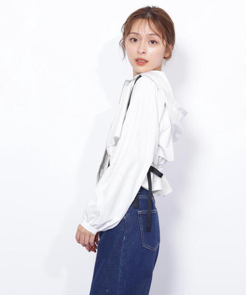 JILL by JILL STUART（ジルバイジルスチュアート）の「◇配色リボンペプラムジャケット（ブルゾン・レディース・ホワイト/ベージュ/ブラック・FREE）」の15枚目の写真