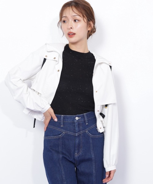 JILL by JILL STUART（ジルバイジルスチュアート）の「◇配色リボンペプラムジャケット（ブルゾン・レディース・ホワイト/ベージュ/ブラック・FREE）」の7枚目の写真