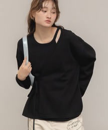 HEILIS（ヘイリス）の「【新色追加】【original】レイヤード風ニットトップス / アイボリー ホワイト グレー 杢グレー ブラック ブラウン 肌見せ ヘルシー ニット トップス 長袖 レイヤード風 変形 ノームコア 韓国 シンプル 無地 天竺 カジュアル 春服 秋服 冬服（ニット/セーター）」