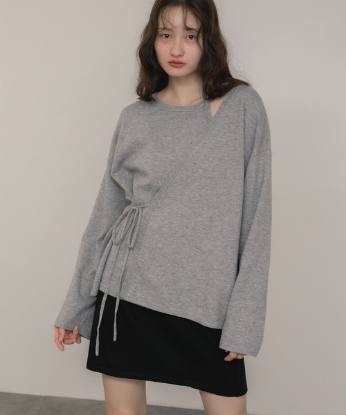 original】レイヤード風ニットトップス / グレー 杢グレー ブラック