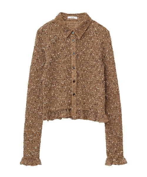 【新品タグ付き】【店舗】CLANE MIX MESH GATHER SHIRT クラネ CLANE MIX MESH GATHER SHIRT （BROWN） - ファッション