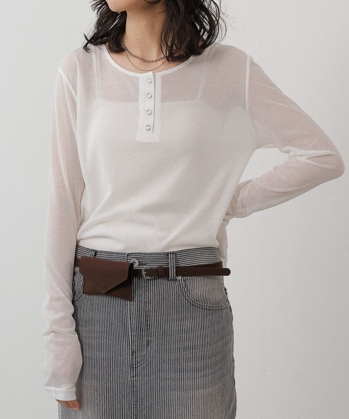 セール】シアー リブ ヘンリーネック トップス（Tシャツ/カットソー