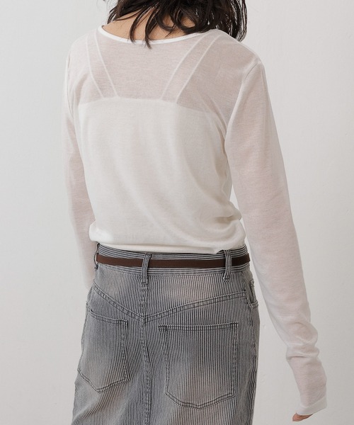 en CAnAF（エンカナフ）の「シアー リブ ヘンリーネック トップス（Tシャツ/カットソー・レディース・グレー/ホワイト/ブラウン/ピンク/レッド/ブラック・M）」の13枚目の写真