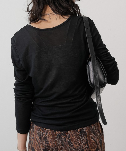 en CAnAF（エンカナフ）の「シアー リブ ヘンリーネック トップス（Tシャツ/カットソー・レディース・グレー/ホワイト/ブラウン/ピンク/レッド/ブラック・M）」の19枚目の写真