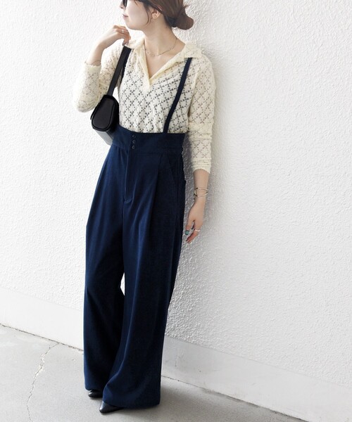 SHIPS any:〈手洗い可能〉コーデュロイ サスペンダー付 ハイウエスト