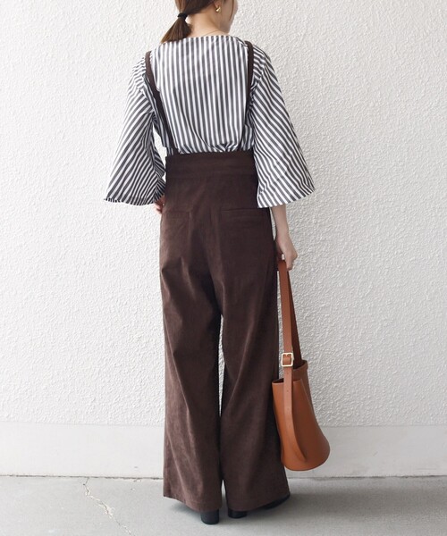 SHIPS any:〈手洗い可能〉コーデュロイ サスペンダー付 ハイウエスト