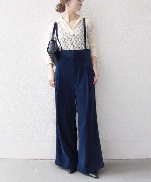 SHIPS any:〈手洗い可能〉コーデュロイ サスペンダー付 ハイウエスト