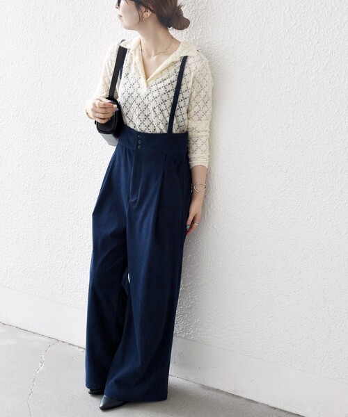 SHIPS any:〈手洗い可能〉コーデュロイ サスペンダー付 ハイウエスト