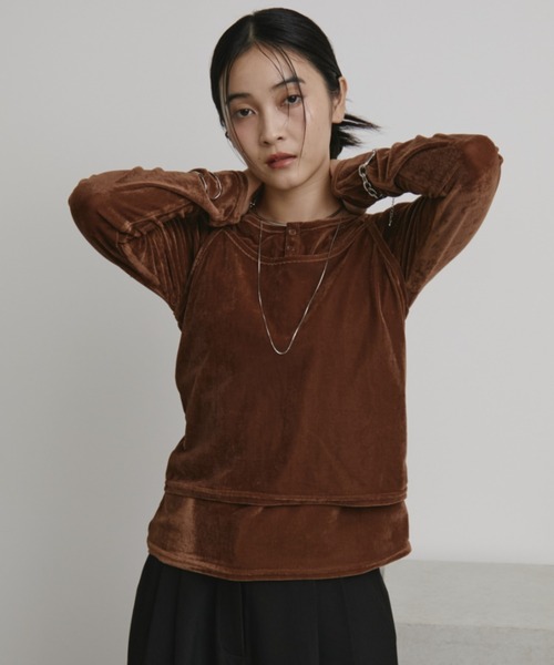 Aunt Marie's(アントマリーズ)の「キャミレイヤードベロアトップス(Tシャツ/カットソー・レディース・ブルー/ダークブラウン/オレンジ・FREE)」の15枚目の写真