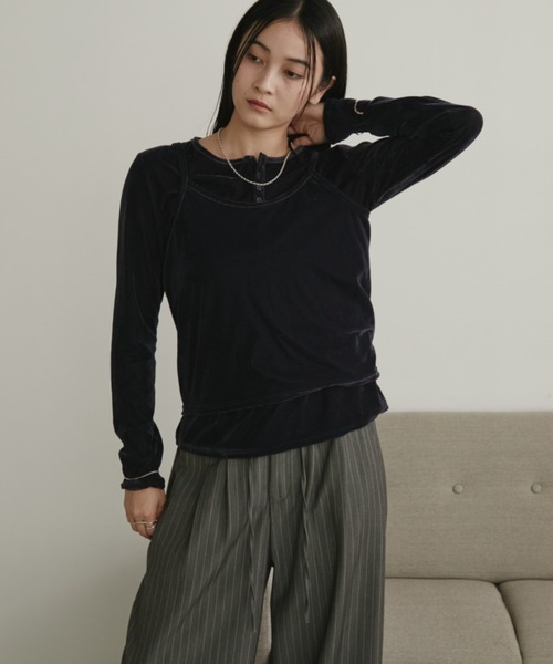 Aunt Marie's(アントマリーズ)の「キャミレイヤードベロアトップス(Tシャツ/カットソー・レディース・ブルー/ダークブラウン/オレンジ・FREE)」の7枚目の写真