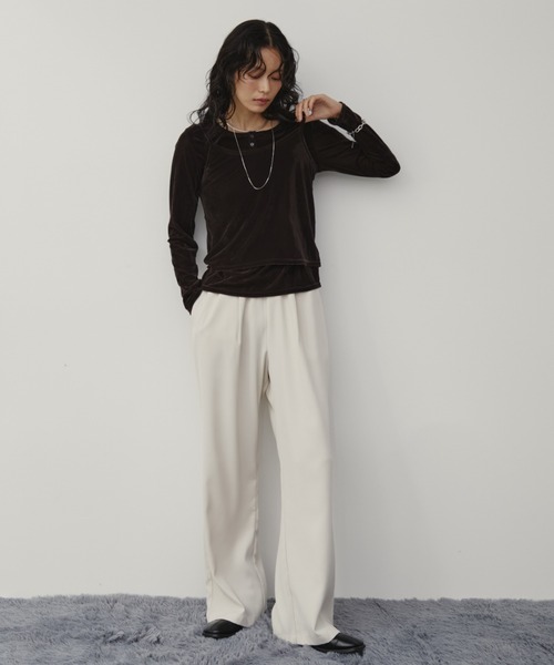 Aunt Marie's(アントマリーズ)の「キャミレイヤードベロアトップス(Tシャツ/カットソー・レディース・ブルー/ダークブラウン/オレンジ・FREE)」の5枚目の写真