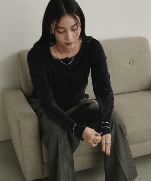 Aunt Marie's(アントマリーズ)の「キャミレイヤードベロアトップス(Tシャツ/カットソー・レディース・ブルー/ダークブラウン/オレンジ・FREE)」の8枚目の写真