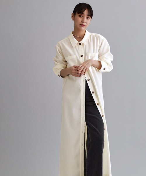 セール】【es】ダブルポケットロングシャツワンピース【洗濯機OK