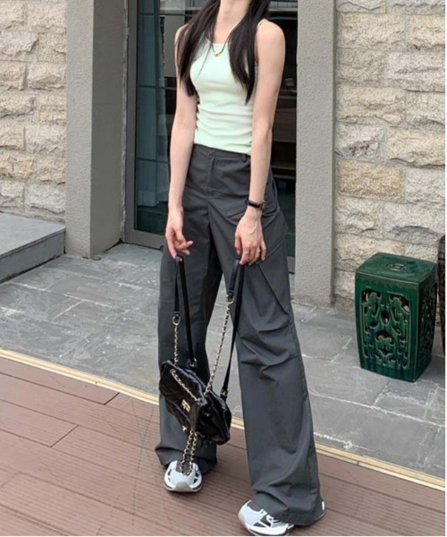 1点のみG/FORE韓国ジーフォアレディースカーゴパンツsizeSグレー セール】WEGO/グランジ風フレアカーゴワイドパンツ（カーゴパンツ