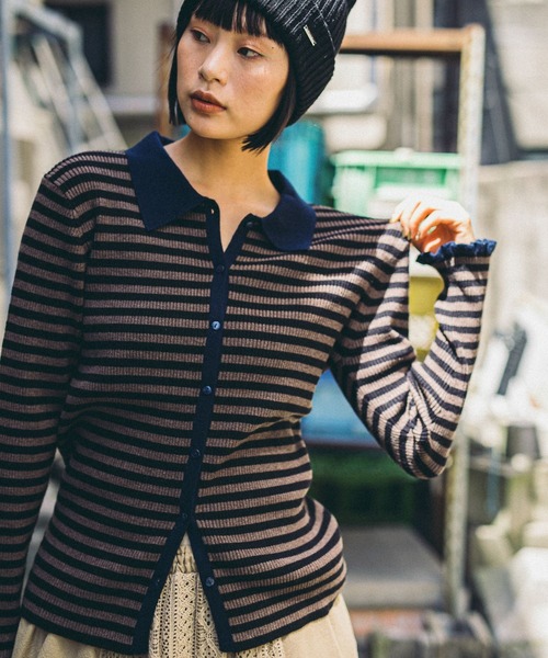 セール】【MODE NORM CORE】12Gフリルカフスリブカーディガン