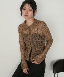 【forksy.】ネップメッシュコンパクトダブルボタンカーディガンキャメル