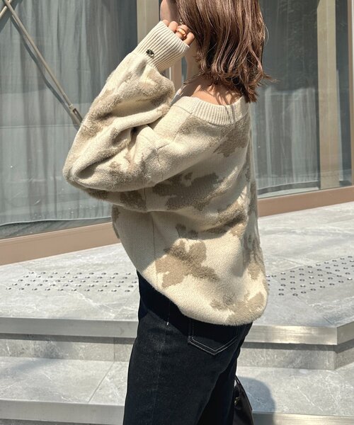 Thevon（ゼボン）の「ジャガードシャギーニット（ニット/セーター・レディース・ブラウン/アイボリー/グレー・FREE）」の7枚目の写真