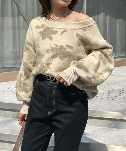 Thevon（ゼボン）の「ジャガードシャギーニット（ニット/セーター・レディース・ブラウン/アイボリー/グレー・FREE）」の8枚目の写真