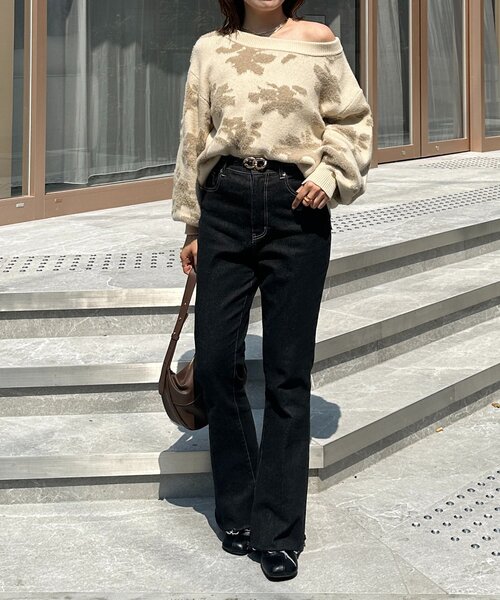 Thevon（ゼボン）の「ジャガードシャギーニット（ニット/セーター・レディース・ブラウン/アイボリー/グレー・FREE）」の5枚目の写真