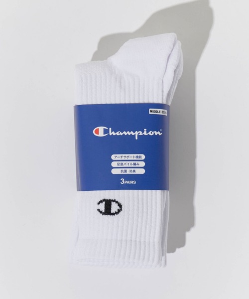 Champion(チャンピオン)の「Champion/チャンピオン 3P MIDDLE SOCKS 3点セット ソックス(ソックス/靴下・メンズ・ホワイト/ブラック・25/23)」の1枚目の写真