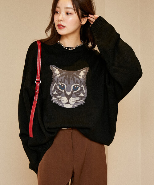 PUBLUX（パブリュクス）の「PUBLUX/パブリュクス Various キャット デザイン ニット　限定展開（ニット/セーター・レディース・チャコールグレー/ブルー/ブラック/ダークグレー/ベージュ/グリーン・LARGE/MEDIUM/SMALL）」の2枚目の写真