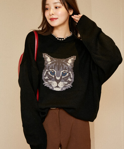 PUBLUX（パブリュクス）の「PUBLUX/パブリュクス Various キャット デザイン ニット　限定展開（ニット/セーター・レディース・チャコールグレー/ブルー/ブラック/ダークグレー/ベージュ/グリーン・LARGE/MEDIUM/SMALL）」の7枚目の写真