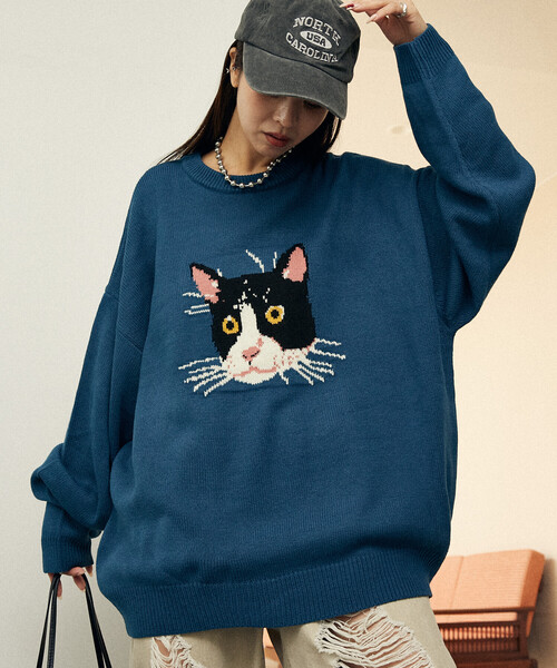 PUBLUX（パブリュクス）の「PUBLUX/パブリュクス Various キャット デザイン ニット　限定展開（ニット/セーター・レディース・チャコールグレー/ブルー/ブラック/ダークグレー/ベージュ/グリーン・LARGE/MEDIUM/SMALL）」の11枚目の写真